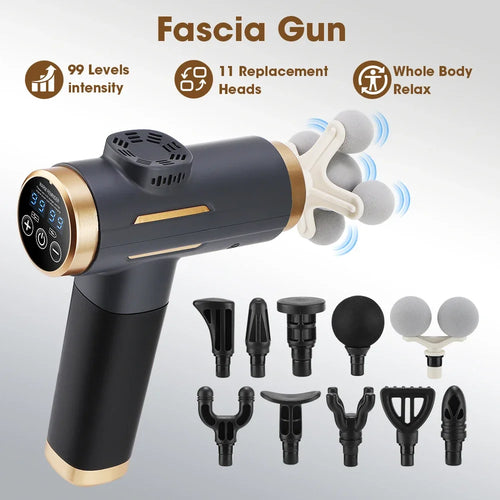 Electric Fascia Gun 24W, 99 gear adjustable, 11 replacement head, deep tissue 8mm percussion massager, rechargeable, home gym massage.