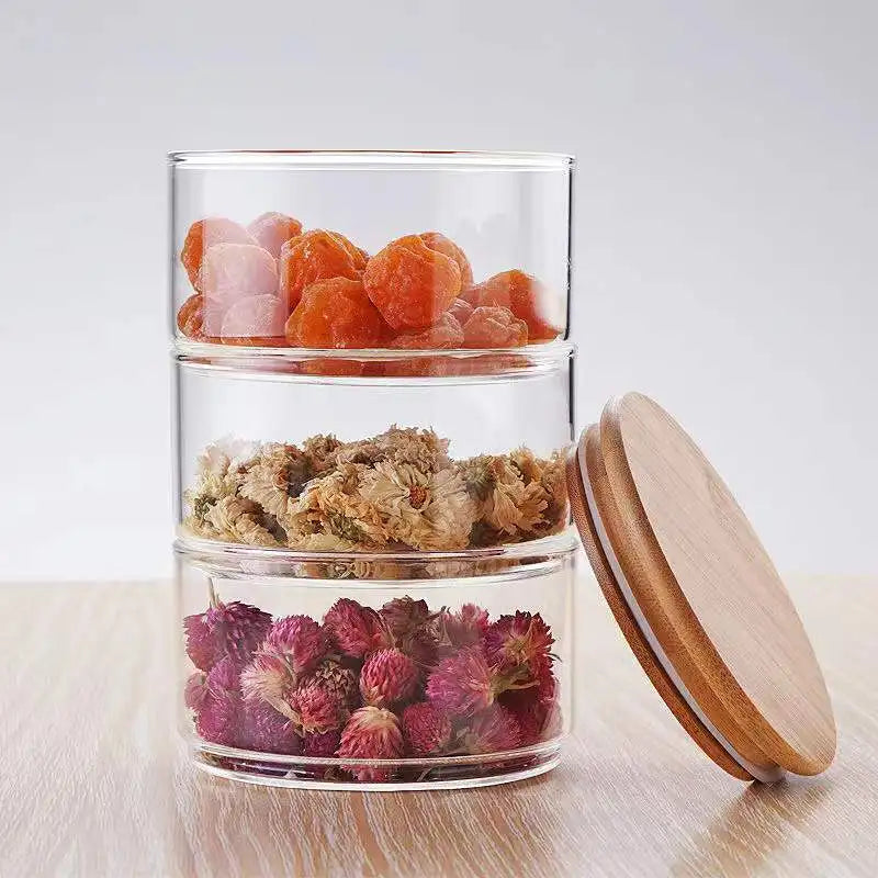 Japanese Salad Glass Bowl with Lid Fruit Storage Jar Stackable Tupperware Food Storage Organizer Kitchen Refrigerator Containers